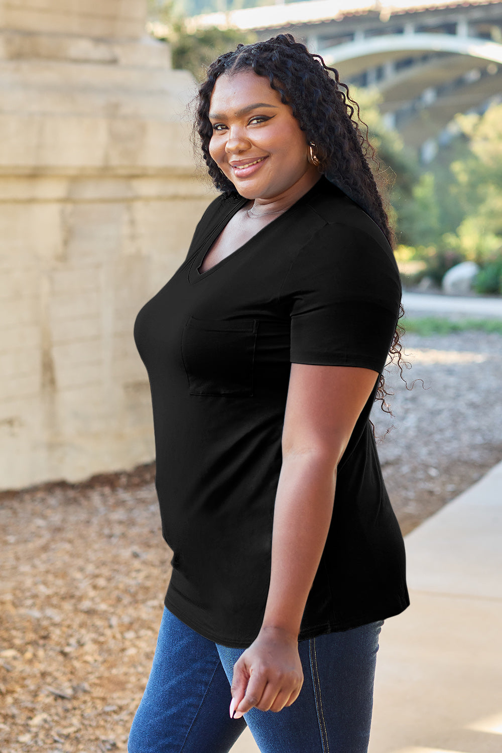 Bamboo Full Size V-Neck Short Sleeve T-Shirt - Eco Friendly - Sensitive Skin - In Style Chics Boutique Women's Juniors Plus Size Apparel Online