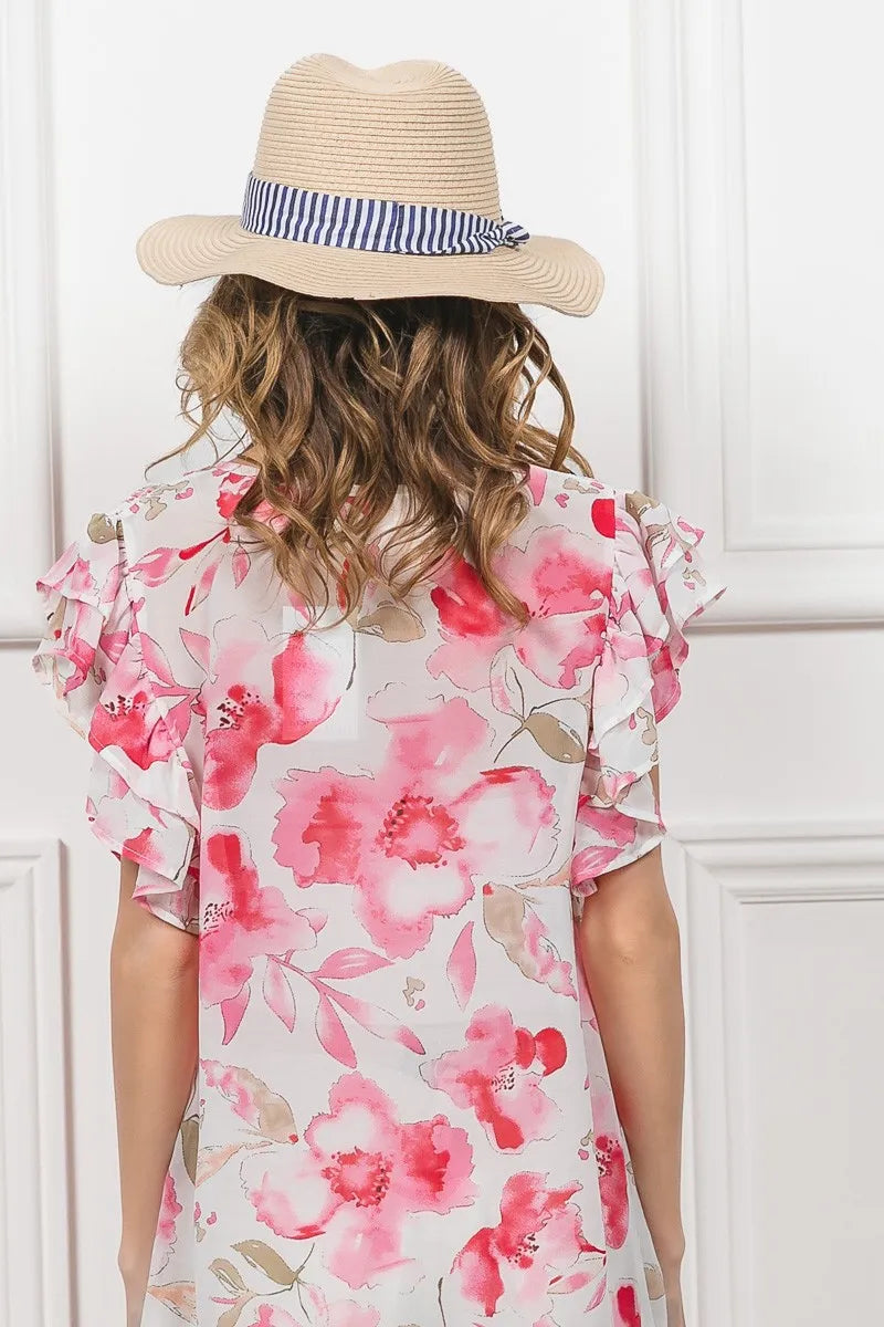 Floral Print Flutter Sheer Top at In Style Chics Boutique