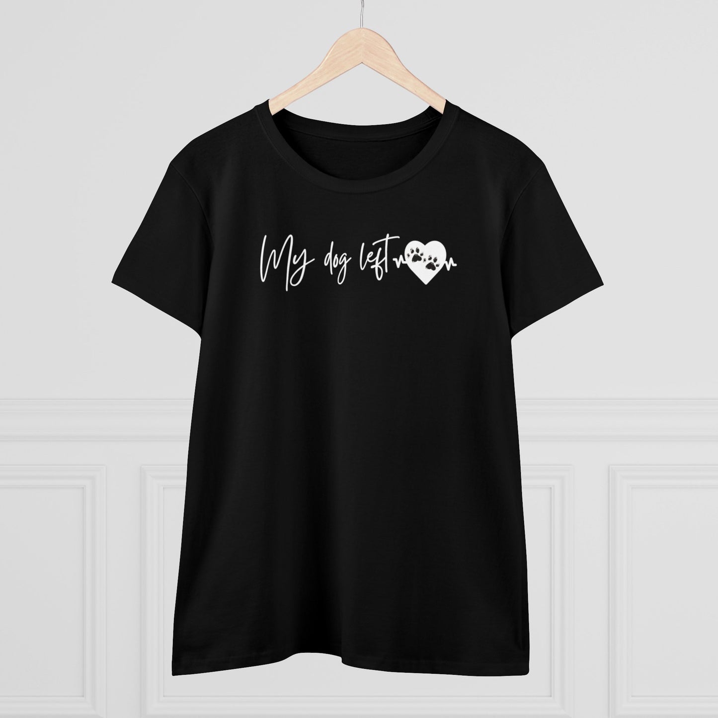 Women's Midweight Cotton Graphic Tee - "My dog left paw prints on my heart" - In Style Chics Boutique LLC