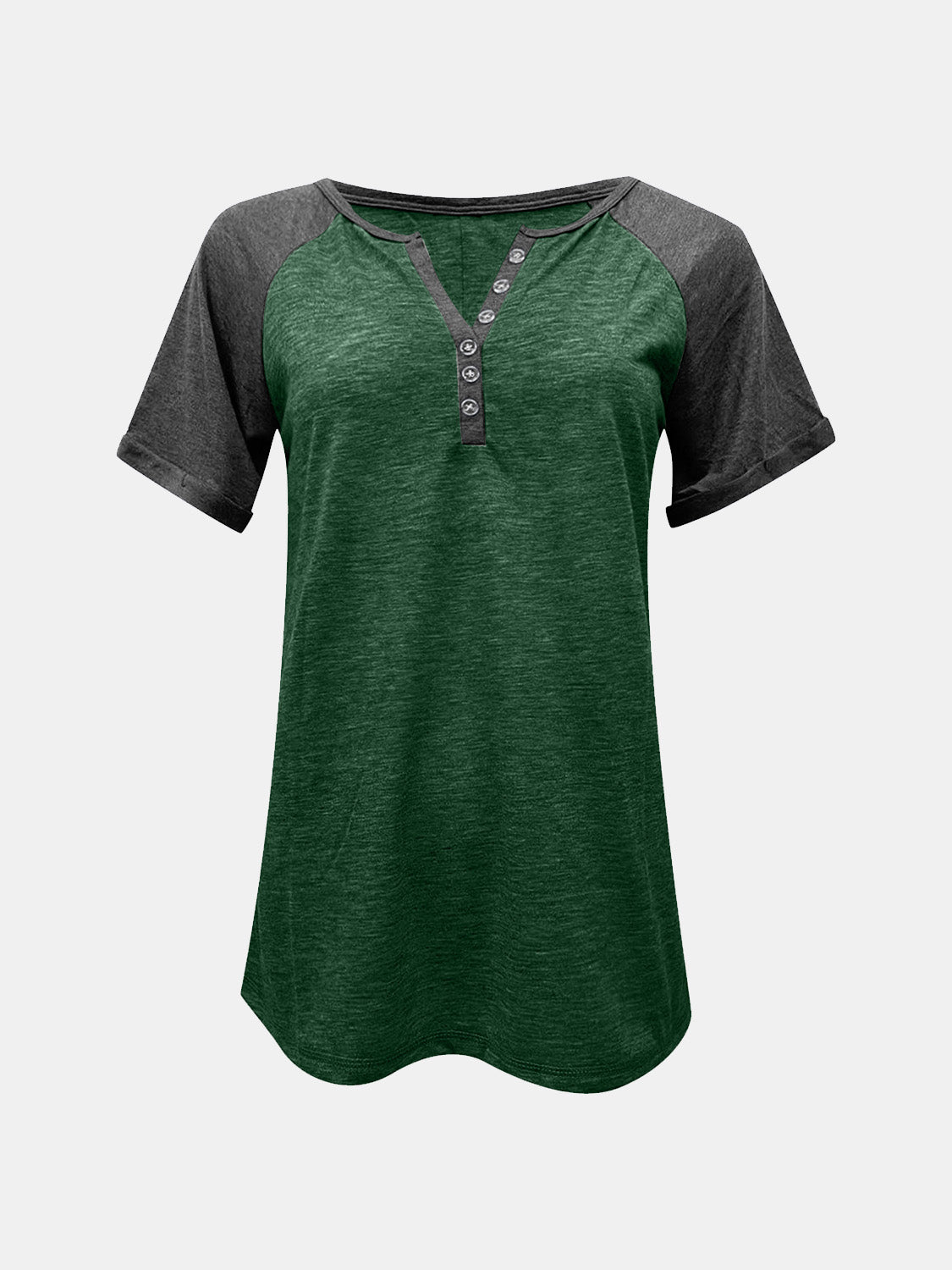 Contrast Notched Short Sleeve T-Shirt - In Style Chics Boutique LLC