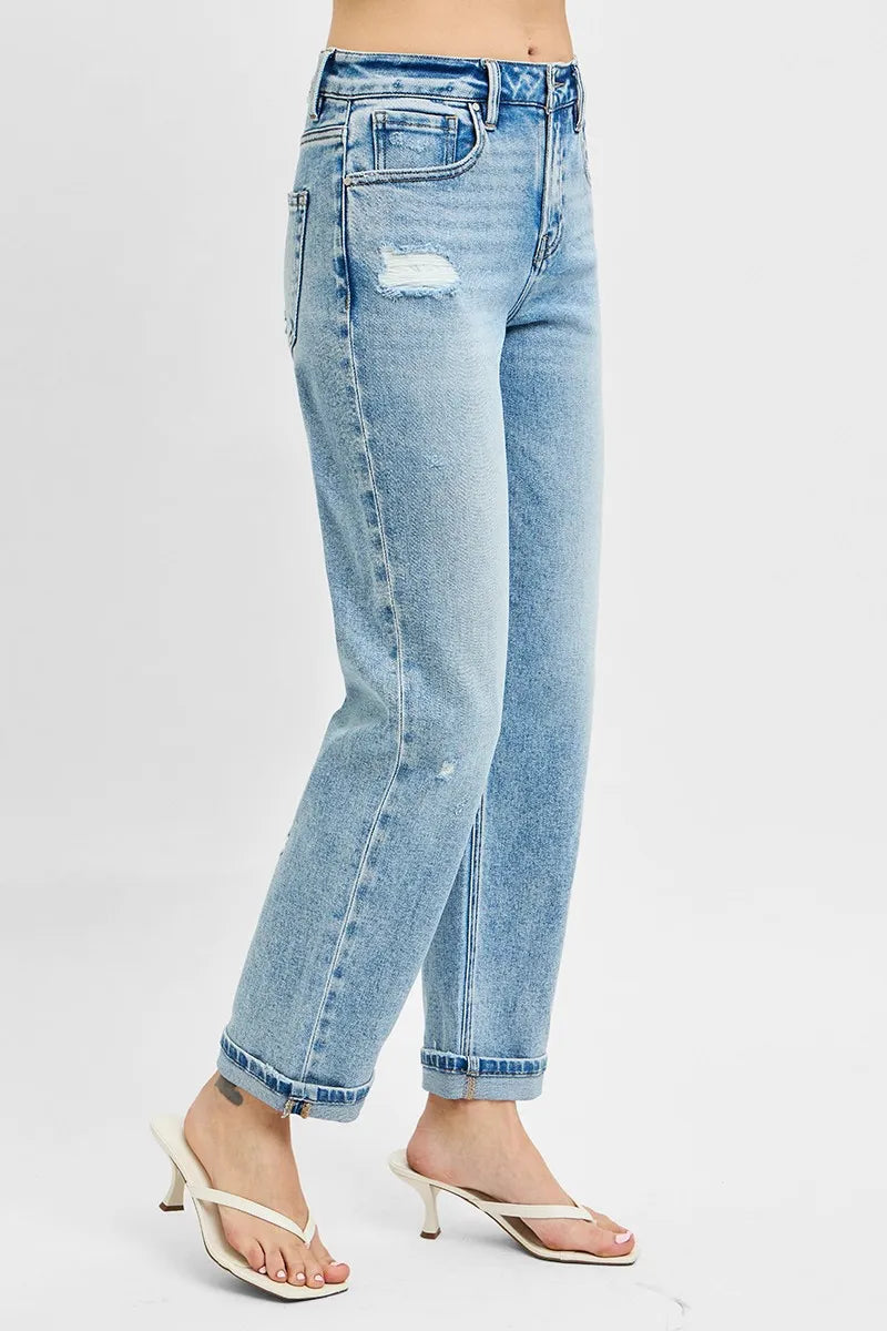RISEN Boyfriend Jeans, High Rise Ankle Distressed - In Style Chics Boutique Quality Denim Online