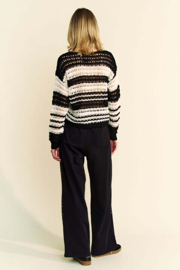 Davi & Dani Contrast Striped Crochet Drop Shoulder Knit Cover Up - In Style Chics Boutique LLC