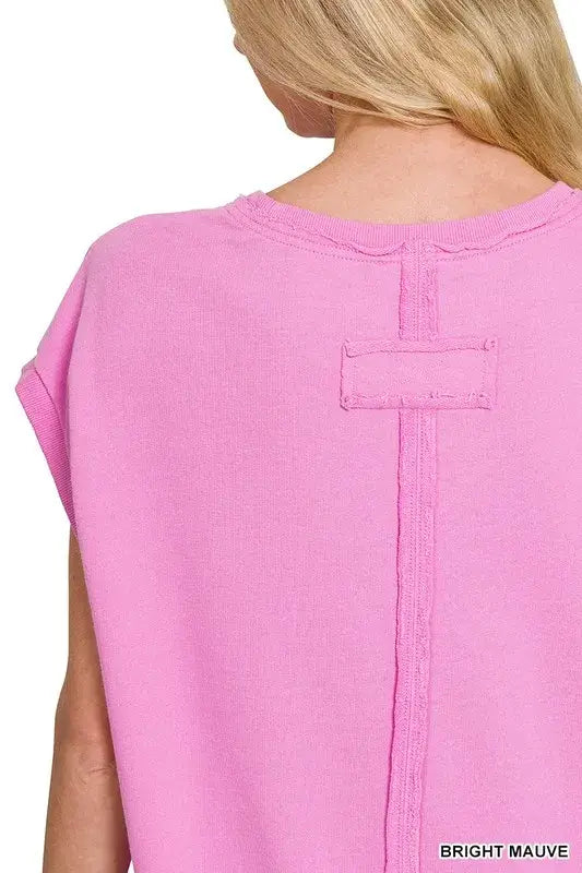 French Terry Round Neck Cap Sleeve T-Shirt