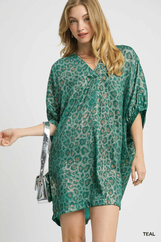 Metallic Leopard Print V-Neck Kimono Dress at In Style Chics Boutique