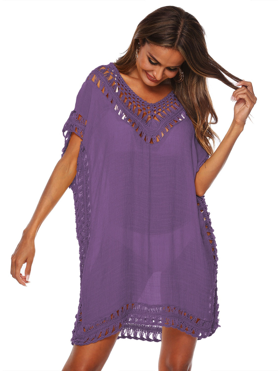 Cutout V-Neck Short Sleeve Cover-Up - More Colors! - In Style Chics Boutique LLC