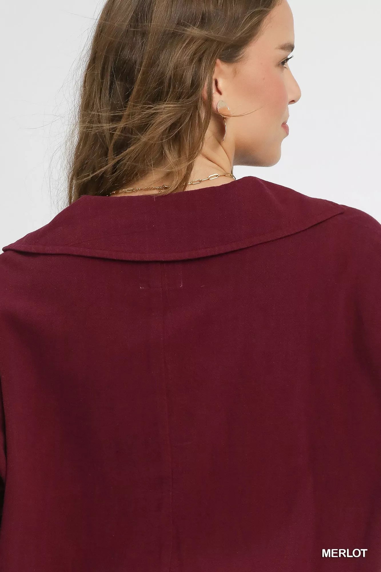 Linen Long Sleeves Elastic Hem Blouse in Merlot at In Style Chics Boutique