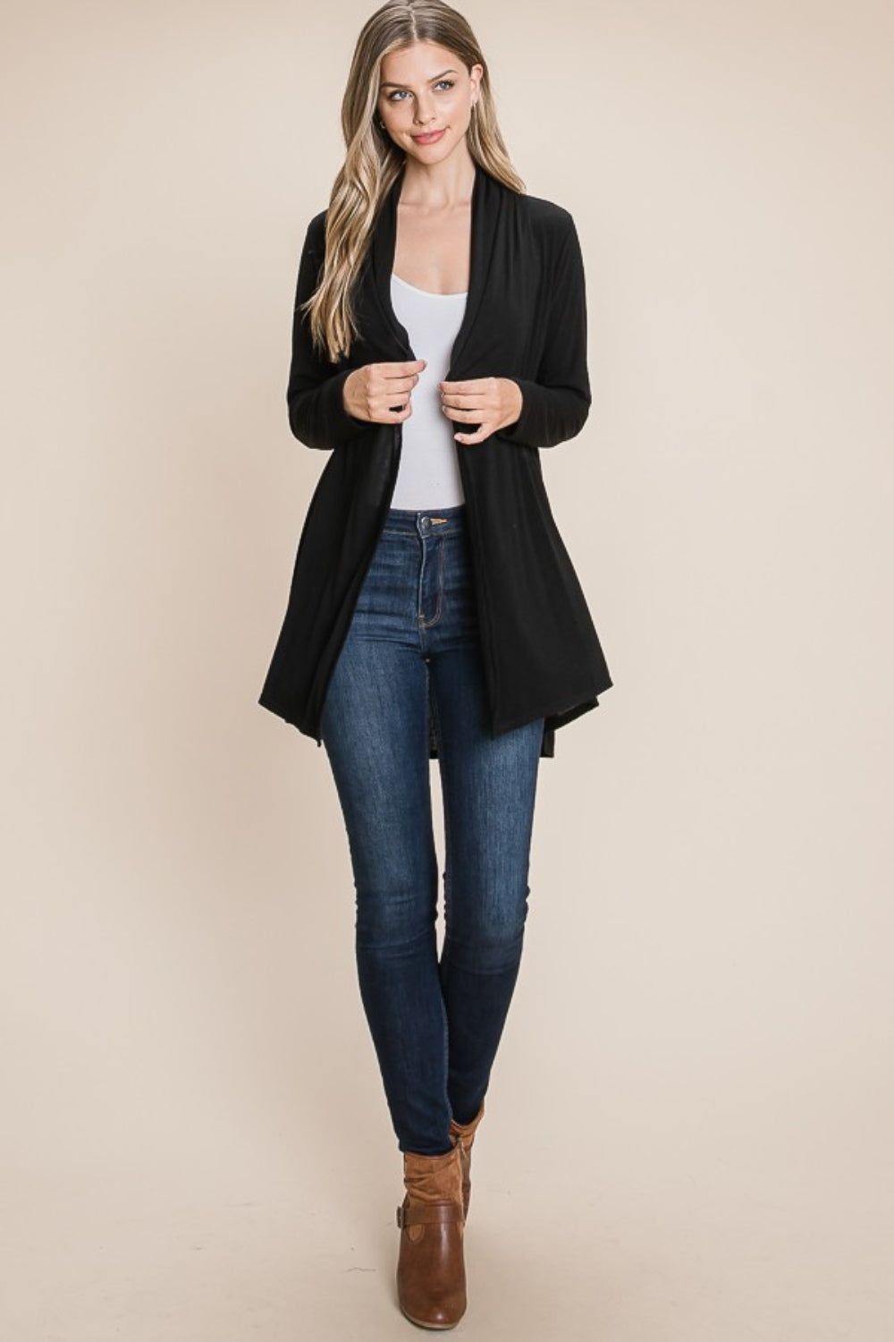 BOMBOM Open Front Long Sleeve Cardigan - In Style Chics Boutique LLC