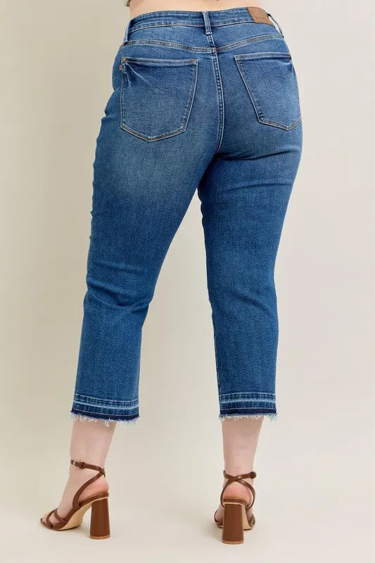 Judy Blue High Waist Vintage Wash Release Hem Kick Flare Jeans - In Style Chics Boutique Women's Juniors Plus Size Clothes Online