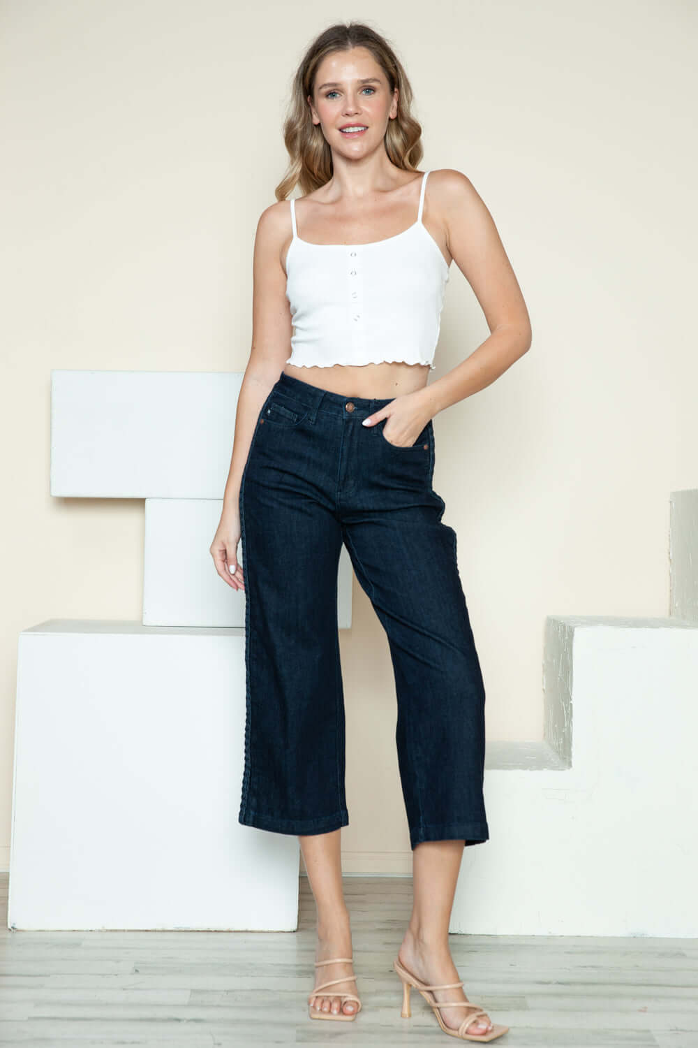 Judy Blue Full Size Side Seam Braid Detail Crop Wide Leg Jeans - In Style Chics Boutique LLC