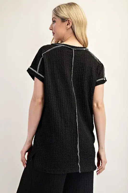 Relaxed-Fit Textured Short Sleeve Top Made in USA - Clothes for women over 40 - In Style Chics Boutique Women's Juniors Plus Size Apparel Online
