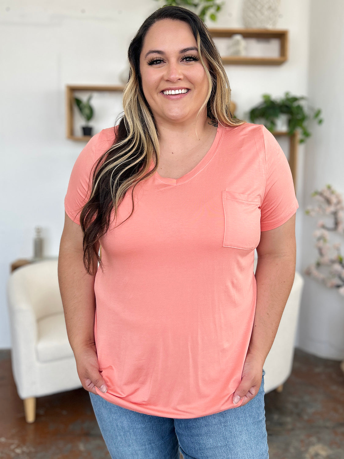 Bamboo Full Size V-Neck Short Sleeve T-Shirt - Eco Friendly - Sensitive Skin - In Style Chics Boutique Women's Juniors Plus Size Apparel Online