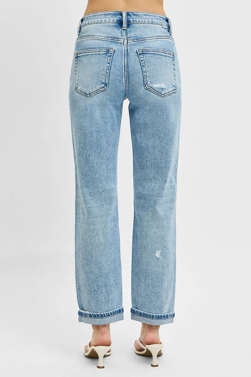 RISEN Boyfriend Jeans, High Rise Ankle Distressed - In Style Chics Boutique Quality Denim Online