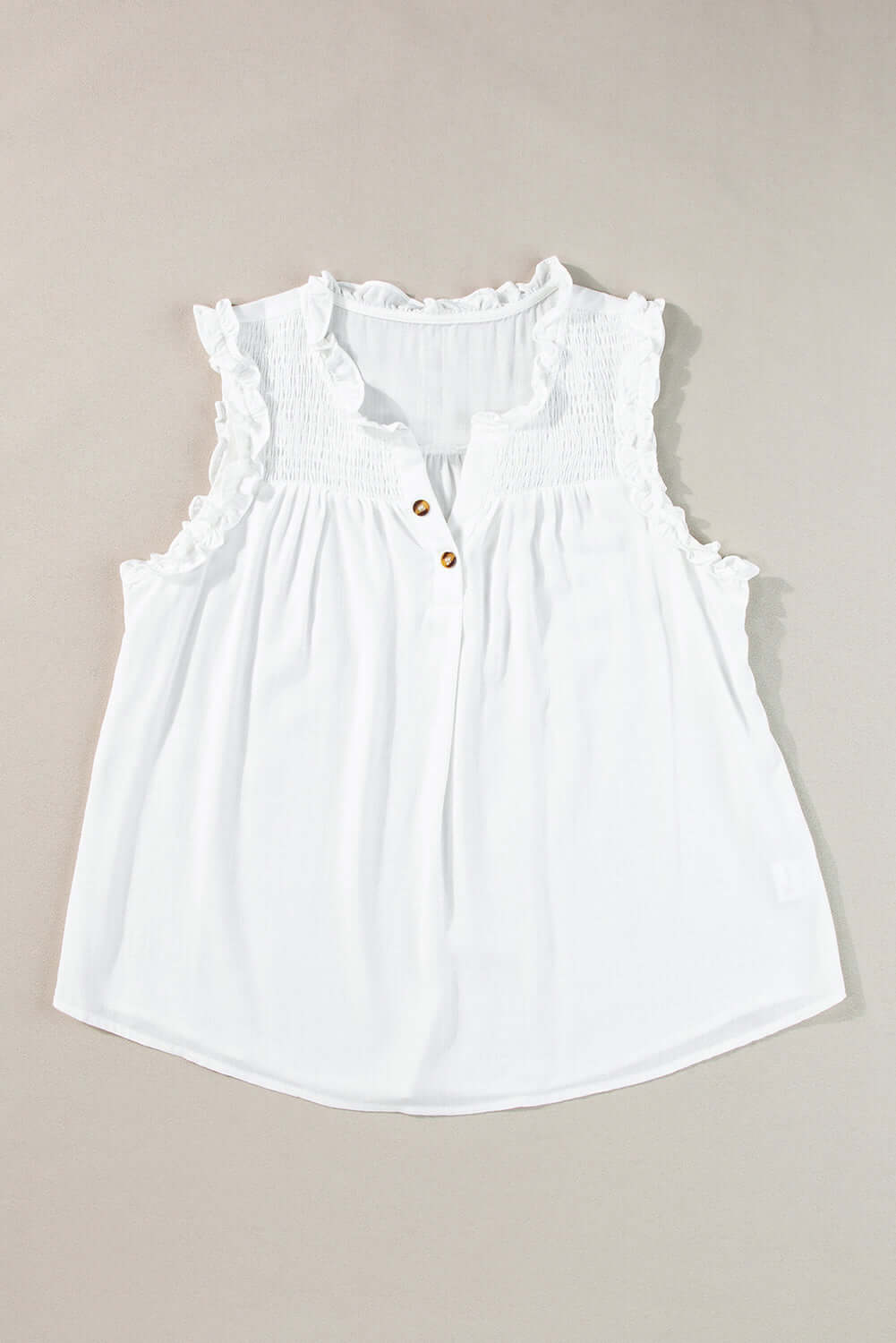 Button Split Neck Frill Trim Sleeveless Shirt - Cute Clothes Online - In Style Chics Boutique Women's Juniors Apparel