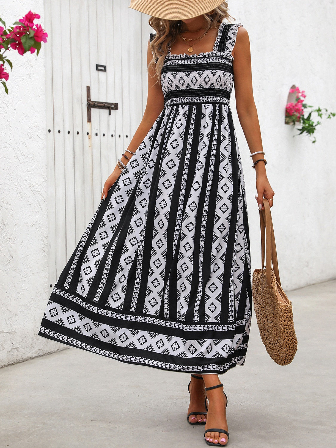 Printed Square Neck Wide Strap Cami Dress - In Style Chics Boutique LLC