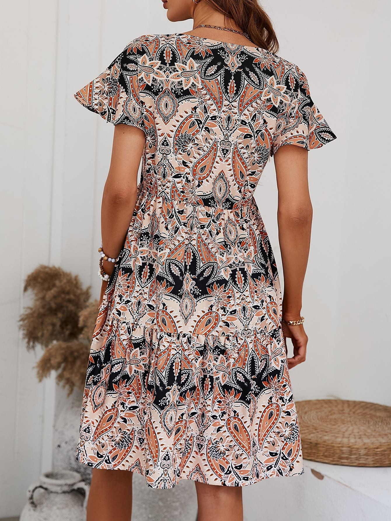 Printed V-Neck Tiered Dress - In Style Chics Boutique LLC