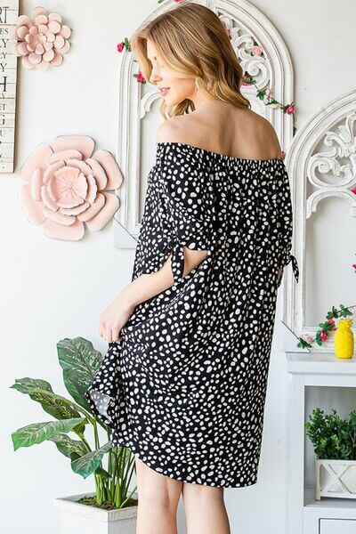 Short Sleeve Off Shoulder Animal Mini Dress - In Style Chics Boutique