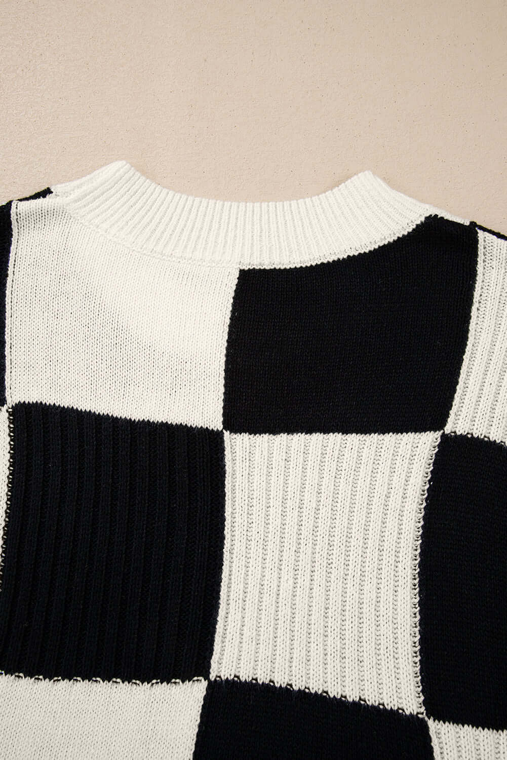 Khaki Checkered Color Block Crew Neck Short Sleeve Sweater - Cute Clothes Online - In Style Chics Boutique Women's Juniors