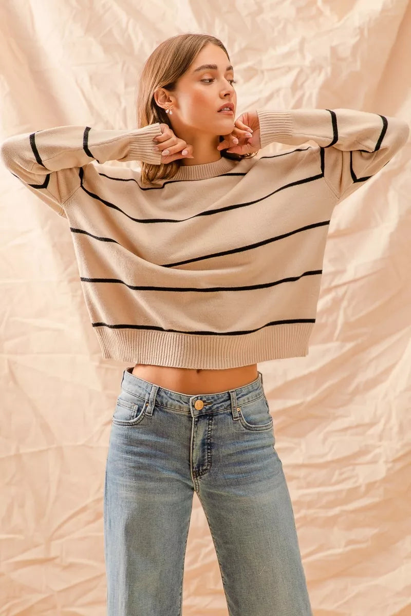 Stripe Crew Neck Basic Essential Sweater at In Style Chics Boutique