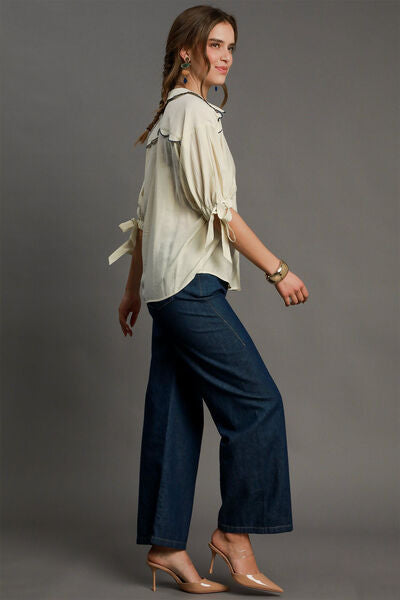 Women's Embroidered Detail Button Down Shirt - In Style Chics Boutique Online Clothing