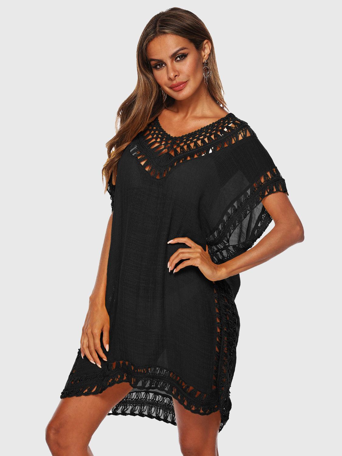 Cutout V-Neck Short Sleeve Cover-Up - More Colors! - In Style Chics Boutique LLC
