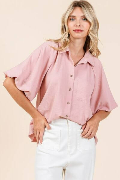 Airflow Short Bubble Sleeve Button Down Shirt - In Style Chics Boutique
