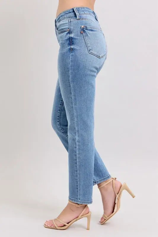 Judy Blue Mid Rise Vintage Wash Slim Jeans with Cell Phone Pocket - In Style Chics Boutique Women's Juniors Plus Size Apparel Online