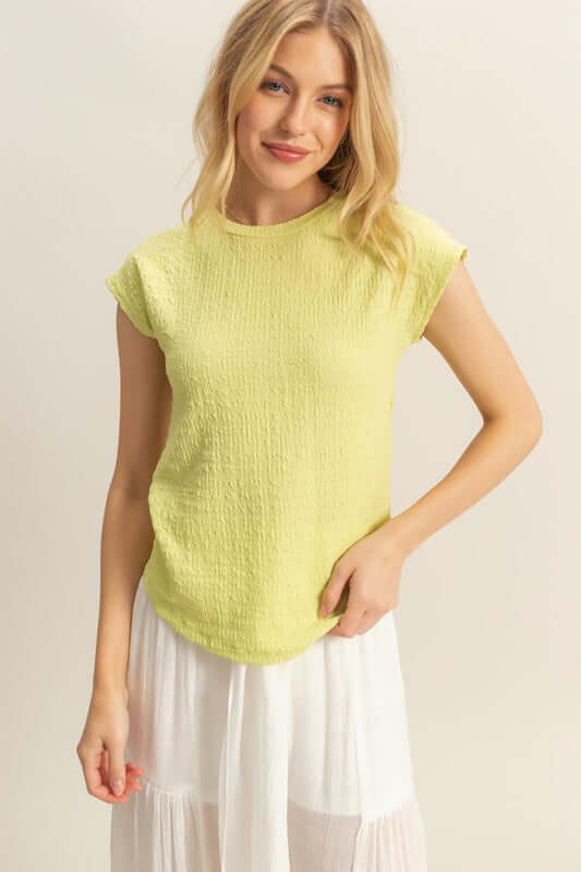 Textured Round Neck Cap Sleeve Knit Top for Women Juniors - Cute Clothes Online - In Style Chics Boutique