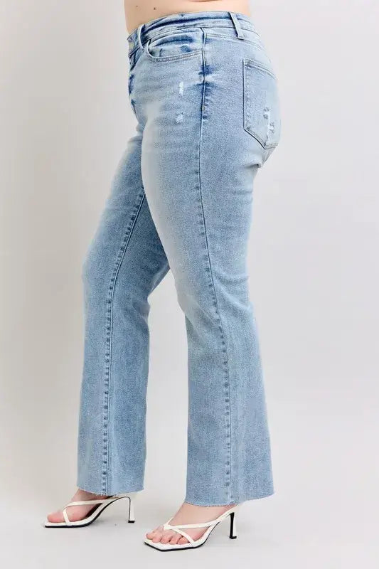 Judy Blue Midi Rise Light Wash Dad Jeans - In Style Chics Boutique Women's Juniors Plus Size Apparel Online
