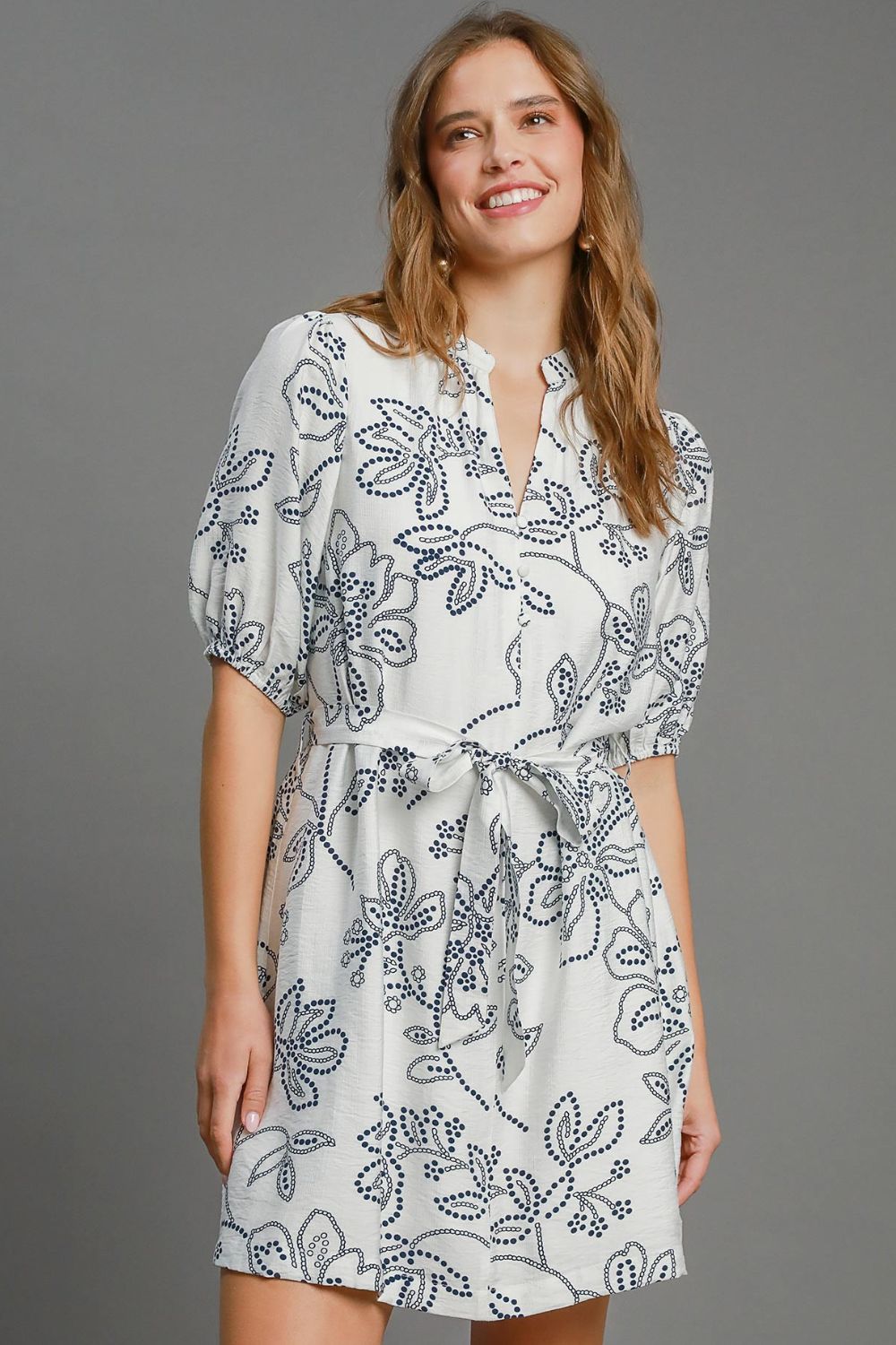 Floral Print Notched Puff Sleeve Mini Dress - Cute Clothes Online - In Style Chics Boutique Women's Juniors Plus Size Apparel