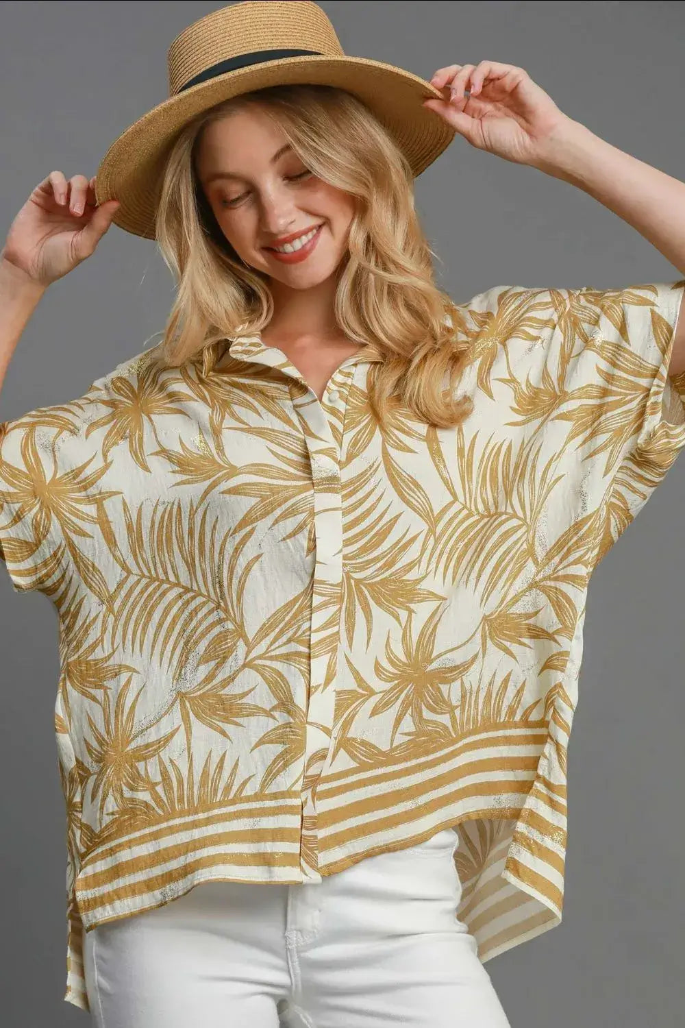 Tropical Print Button Down Shirt