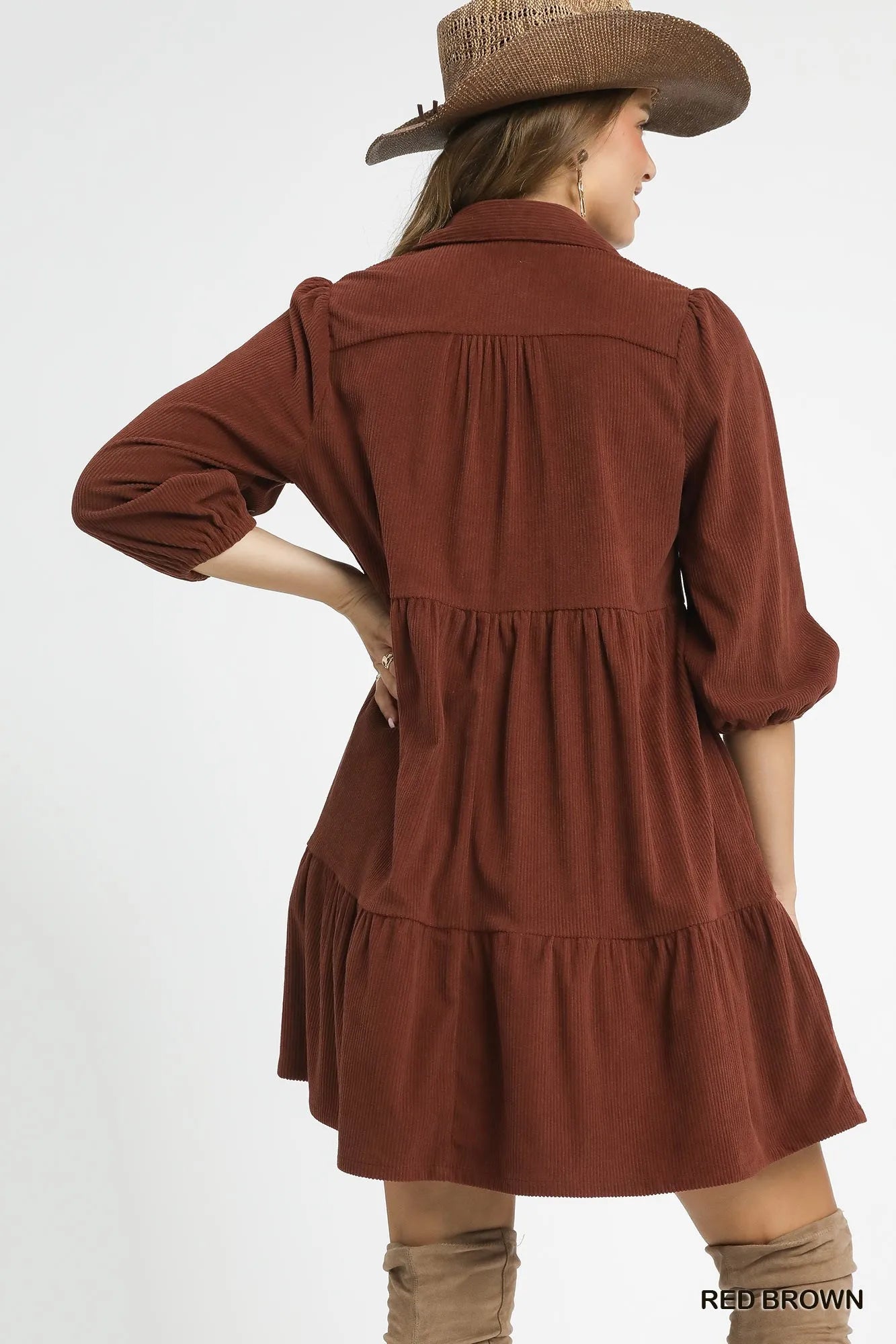 Tiered Corduroy Mini Dress with Balloon Sleeves at In Style Chics Boutique