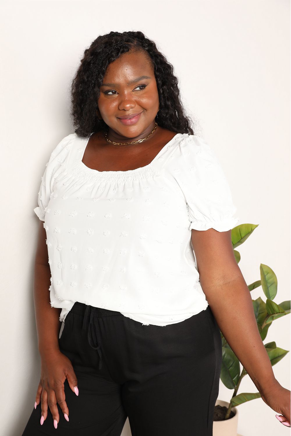 Swiss Dot Puff Sleeve Square Neck white Blouse - In Style Chics Boutique Online Fashion for Women