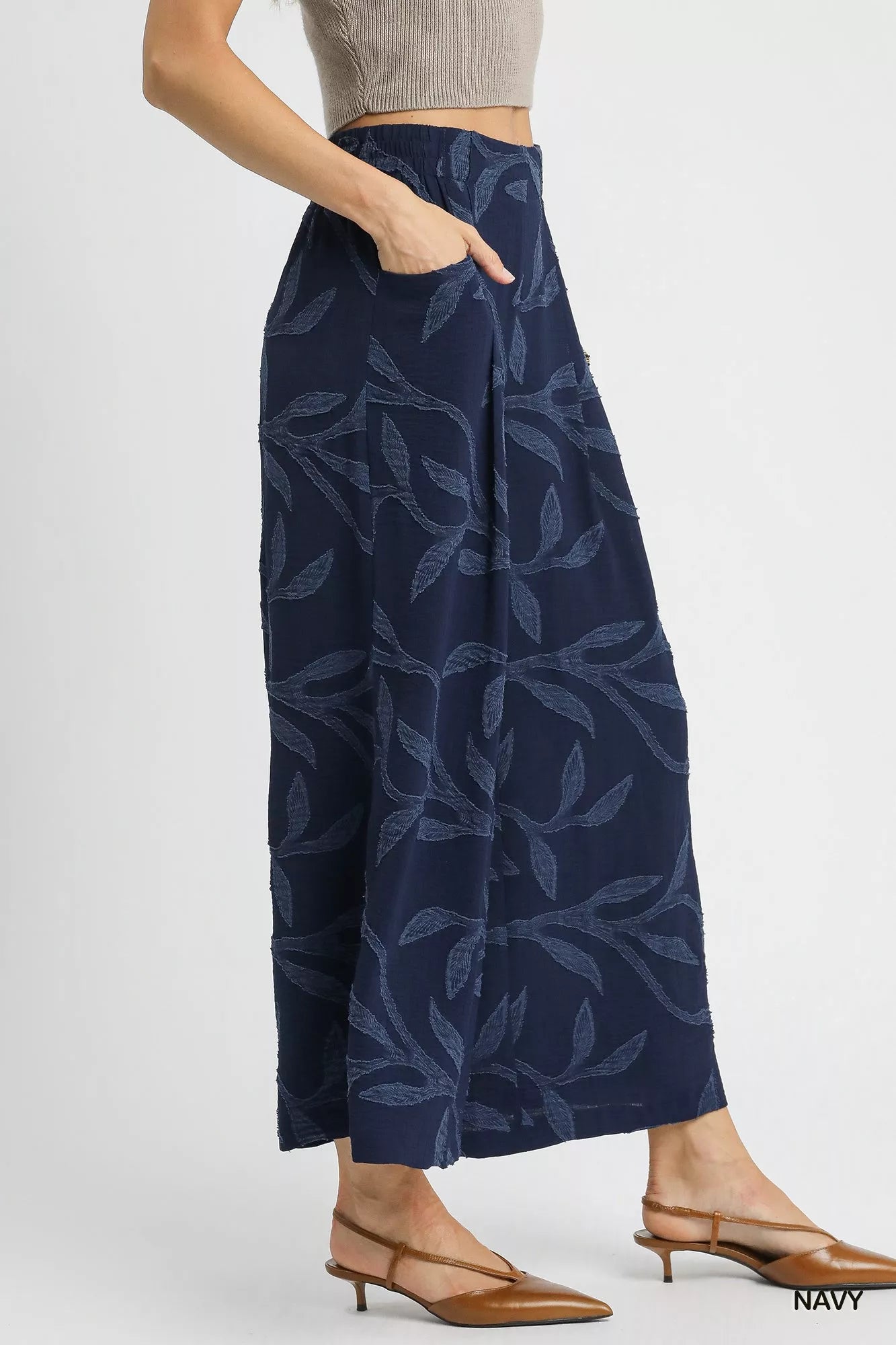 Jacquard Wide-Leg Pants in Navy at In Style Chics Boutique