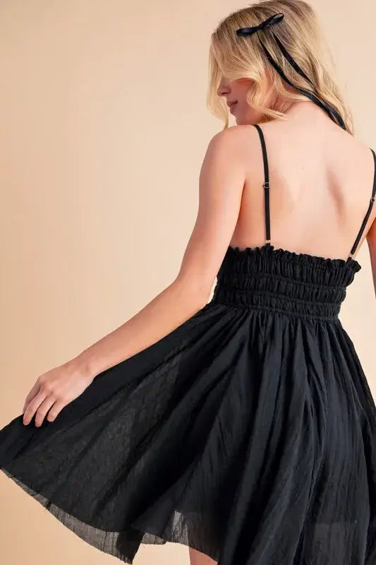 Lace Detail Mini Black Cami Dress - In Style Chics Boutique Women's Juniors Apparel Online