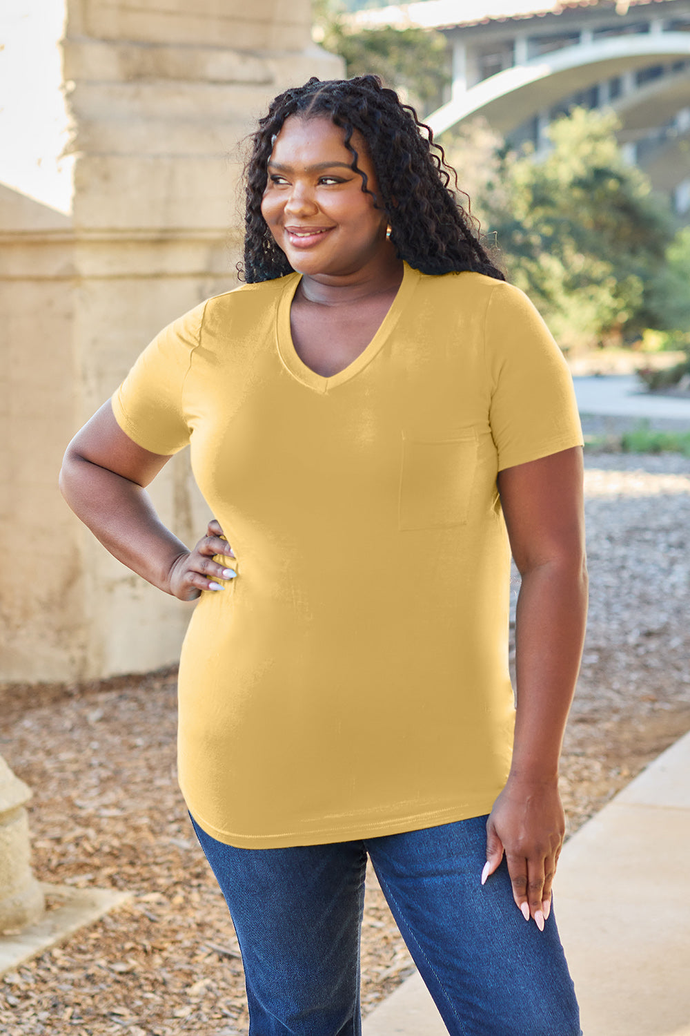 Bamboo Full Size V-Neck Short Sleeve T-Shirt - Eco Friendly - Sensitive Skin - In Style Chics Boutique Women's Juniors Plus Size Apparel Online