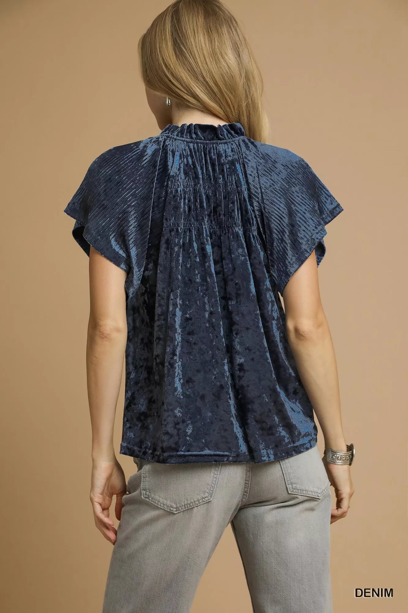 Crushed Velvet Pleated Blouse at In Style Chics Boutique