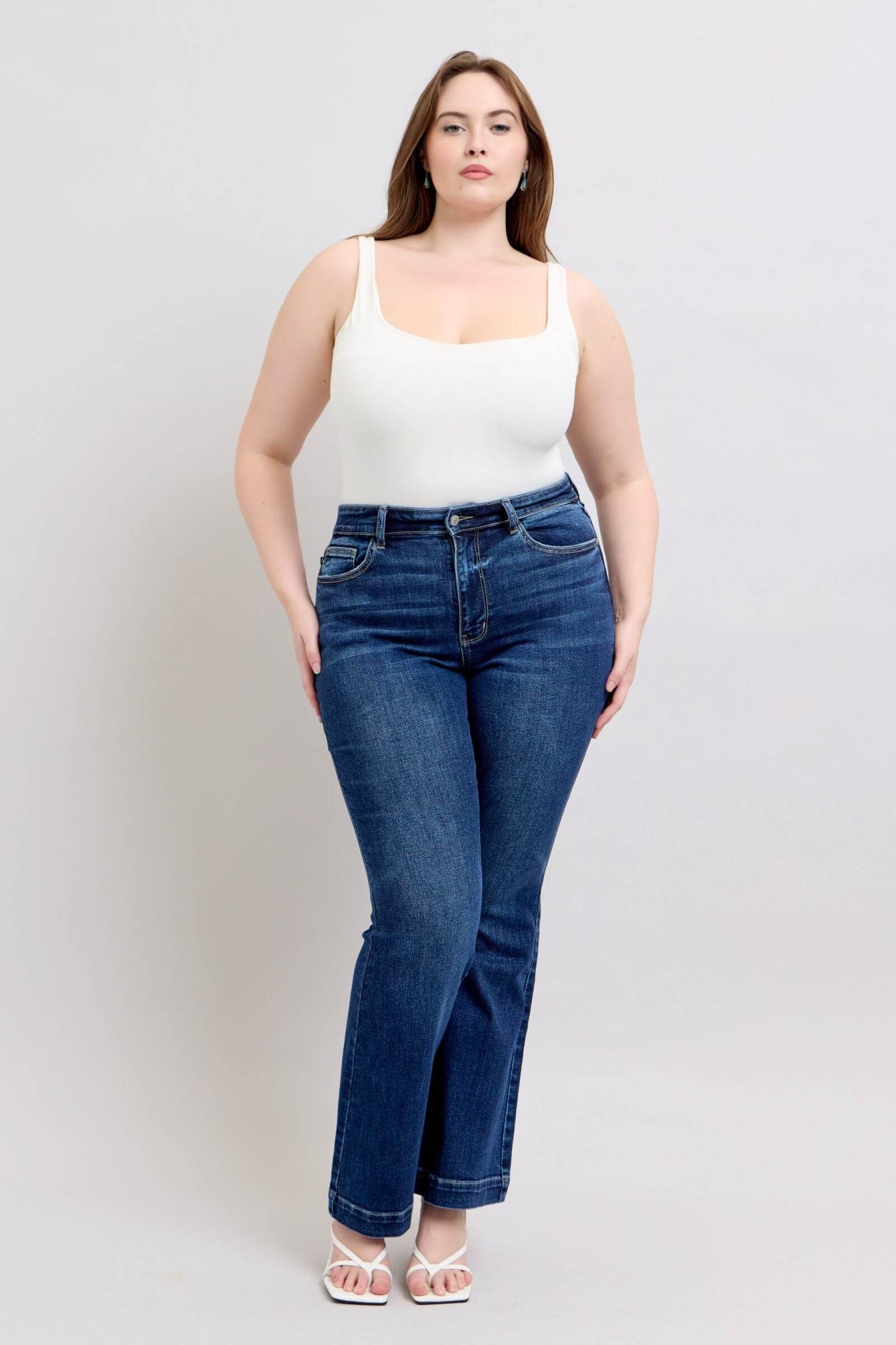Judy Blue Full Size Run High Rise Flare Jeans with Pockets - No Distressing -Quality Jeans - In Style Chics Boutique Online Clothing Women's Juniors Plus Size Apparel