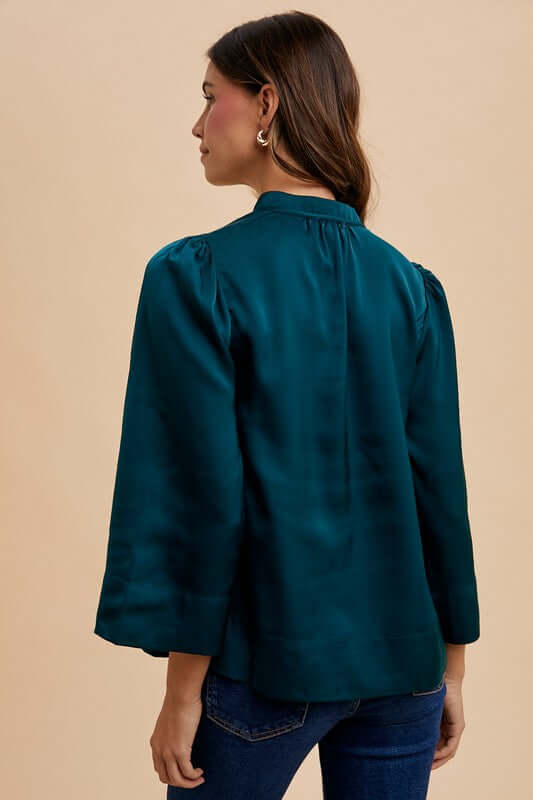 Annie Wear Satin Notched Three-Quarter Sleeve Blouse - In Style Chics Boutique LLC