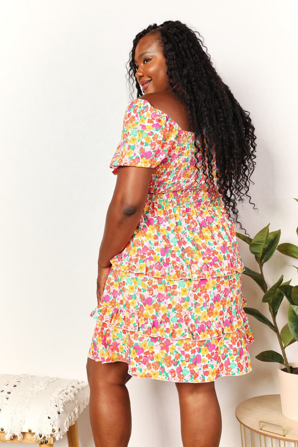 Devine Smocked Sweetheart Neck Flounce Sleeve Mini Dress - In Style Chics Boutique LLC