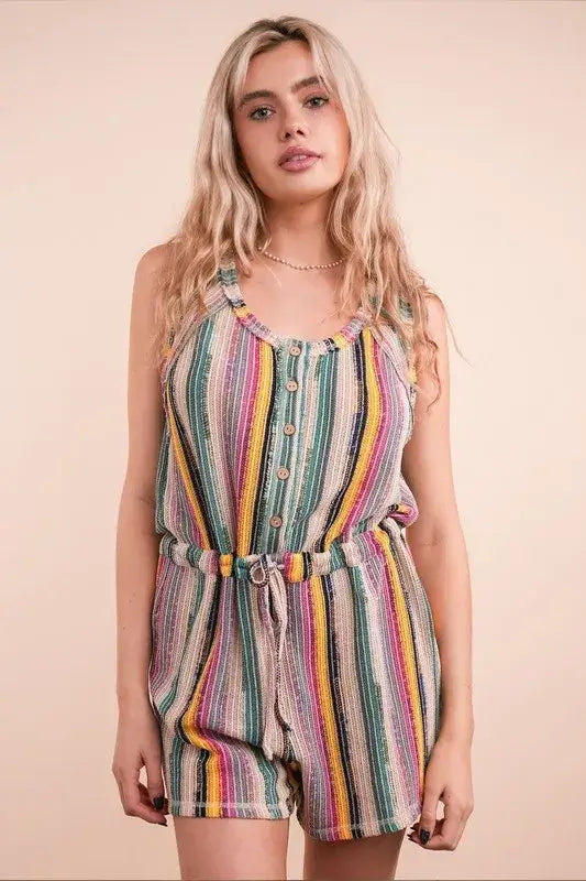 Crochet Multi Color Striped Casual Summer Romper - In Style Chics Boutique Women's Juniors Apparel Online
