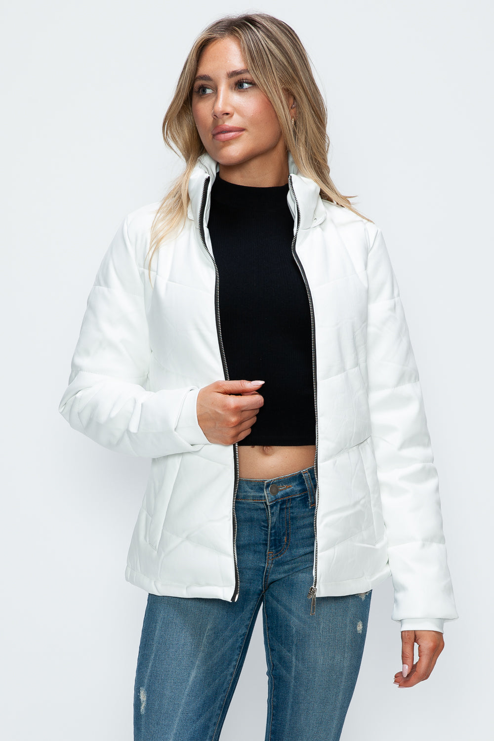 How Dare U Pocketed Zip Up Puffer Jacket with Removable Hood - In Style Chics Boutique LLC