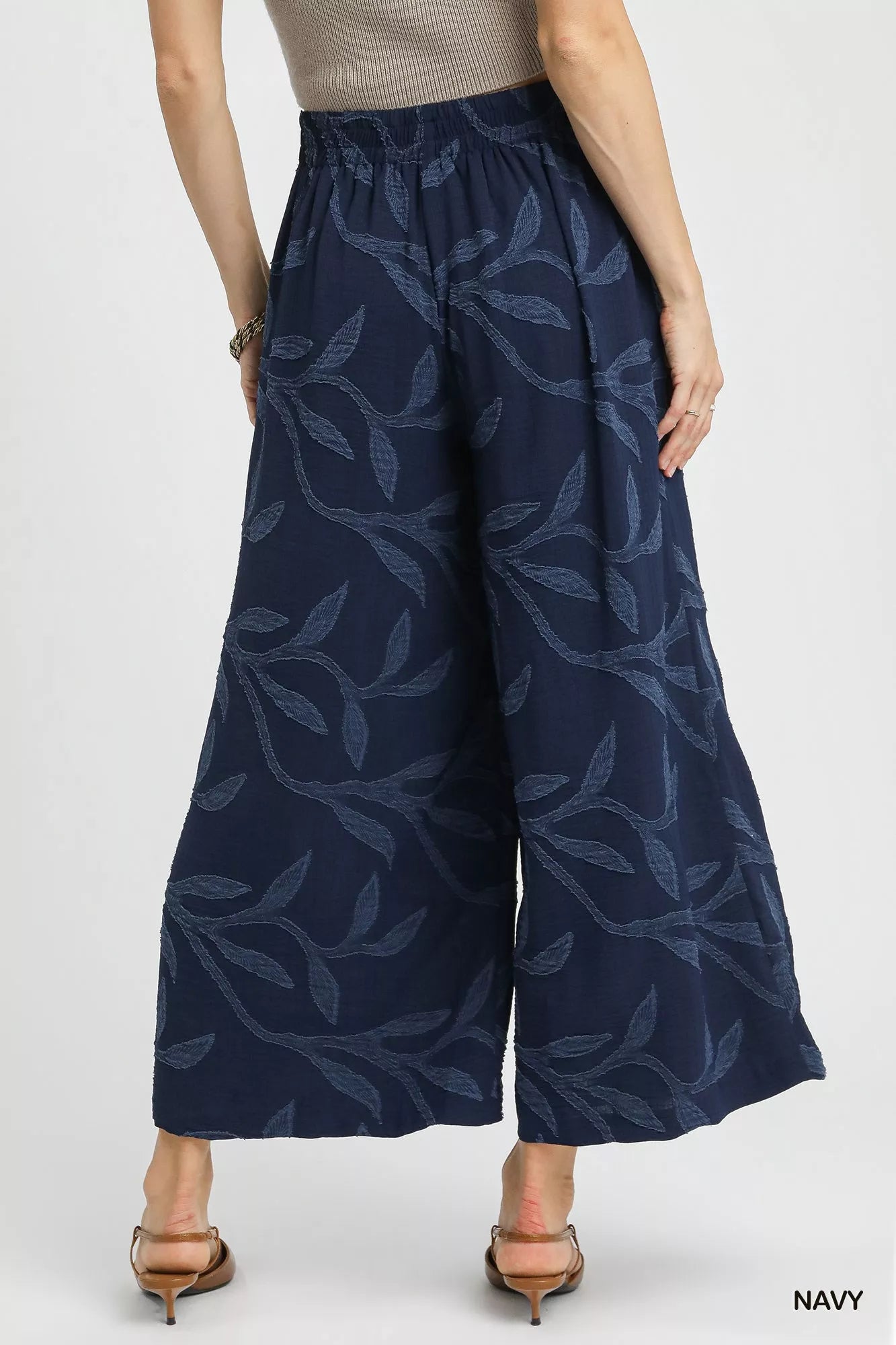 Jacquard Wide-Leg Pants in Navy at In Style Chics Boutique