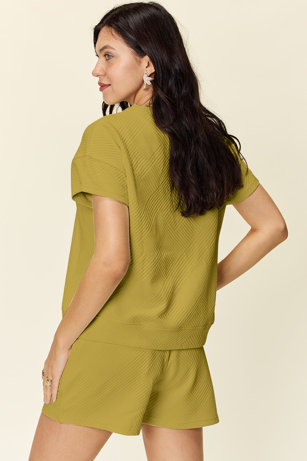 Double Take Texture Short Sleeve T-Shirt and Drawstring Shorts Set - In Style Chics Boutique LLC