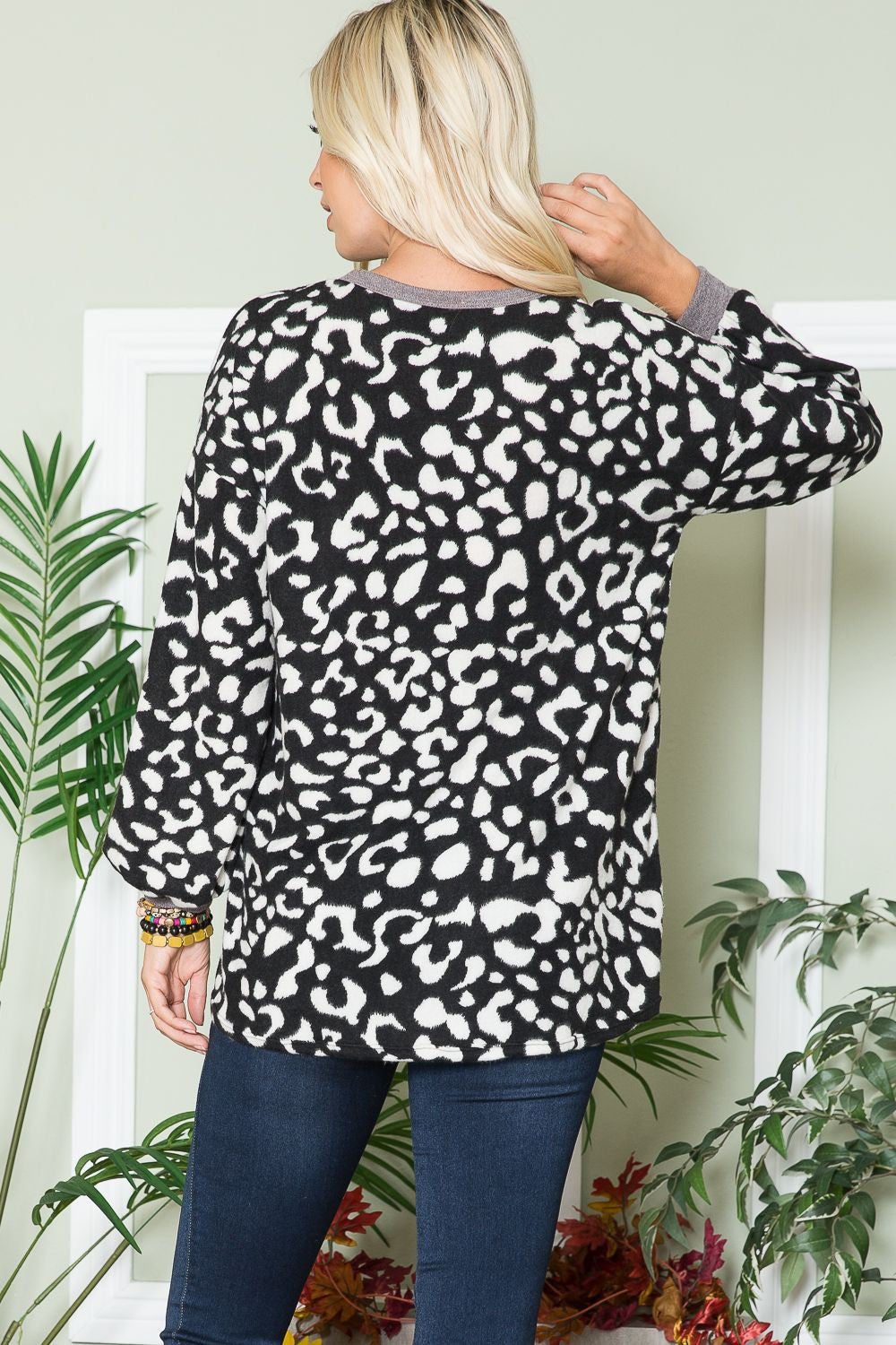 Celeste Full Size Leopard V-Neck Long Sleeve Blouse - In Style Chics Boutique LLC