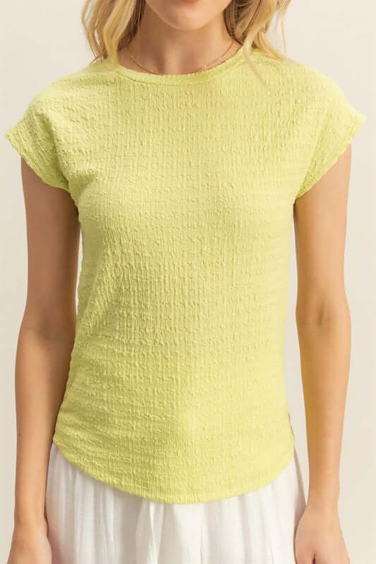 Textured Round Neck Cap Sleeve Knit Top for Women Juniors - Cute Clothes Online - In Style Chics Boutique
