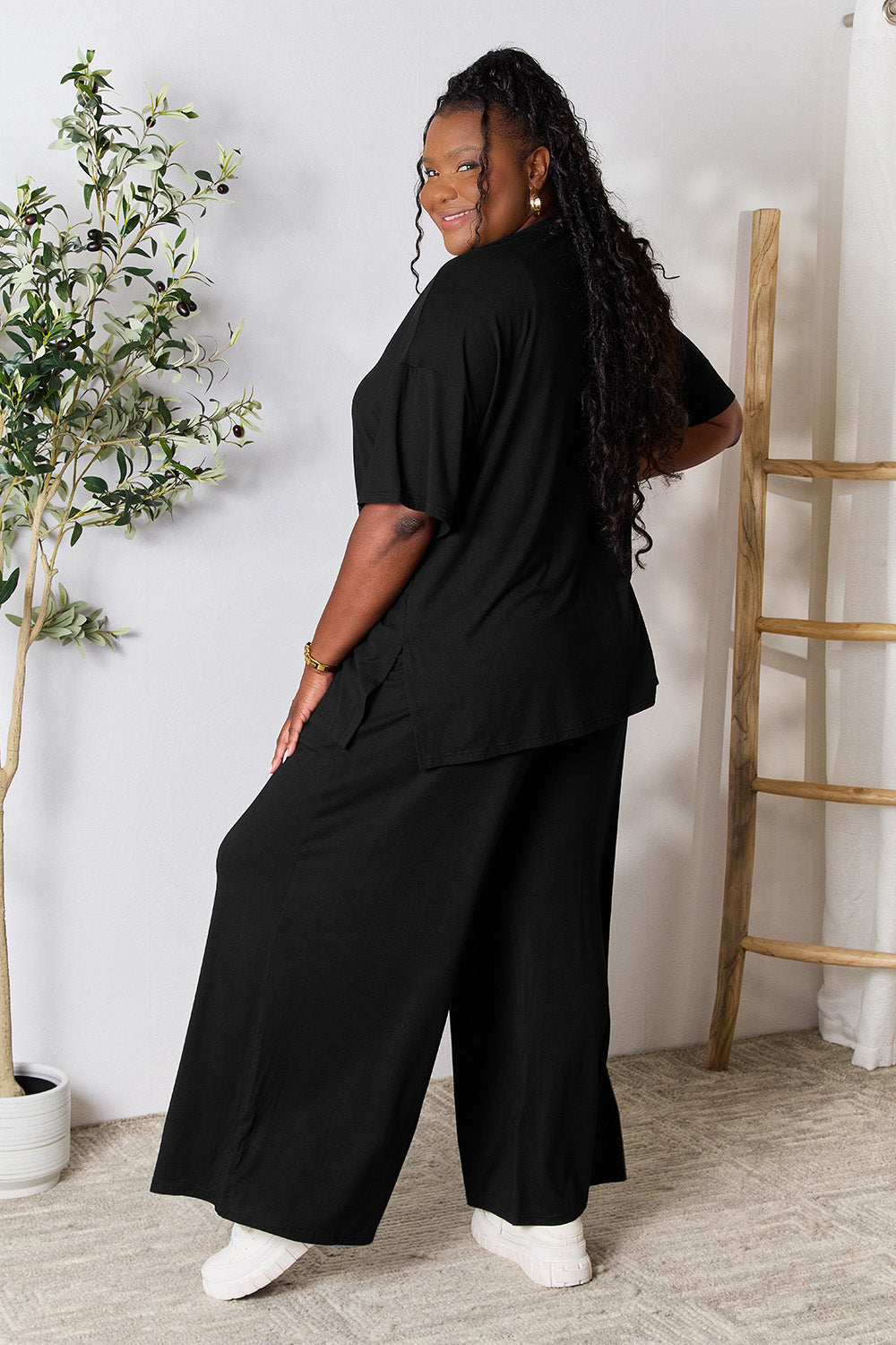 Double Take Round Neck Slit Top and Pants Set - More Colors! - In Style Chics Boutique LLC