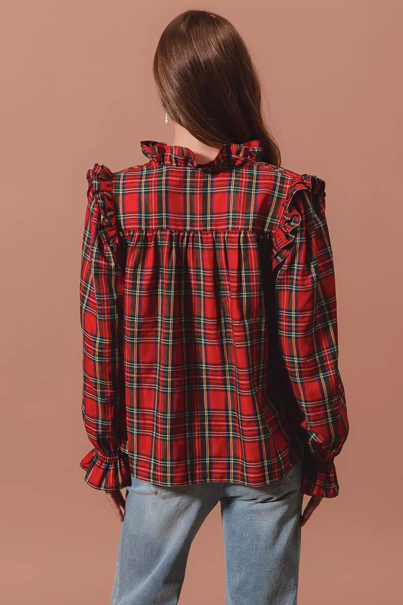 Christmas Checkered Plaid Smocked ♥️ Blouse at In Style Chics Boutique