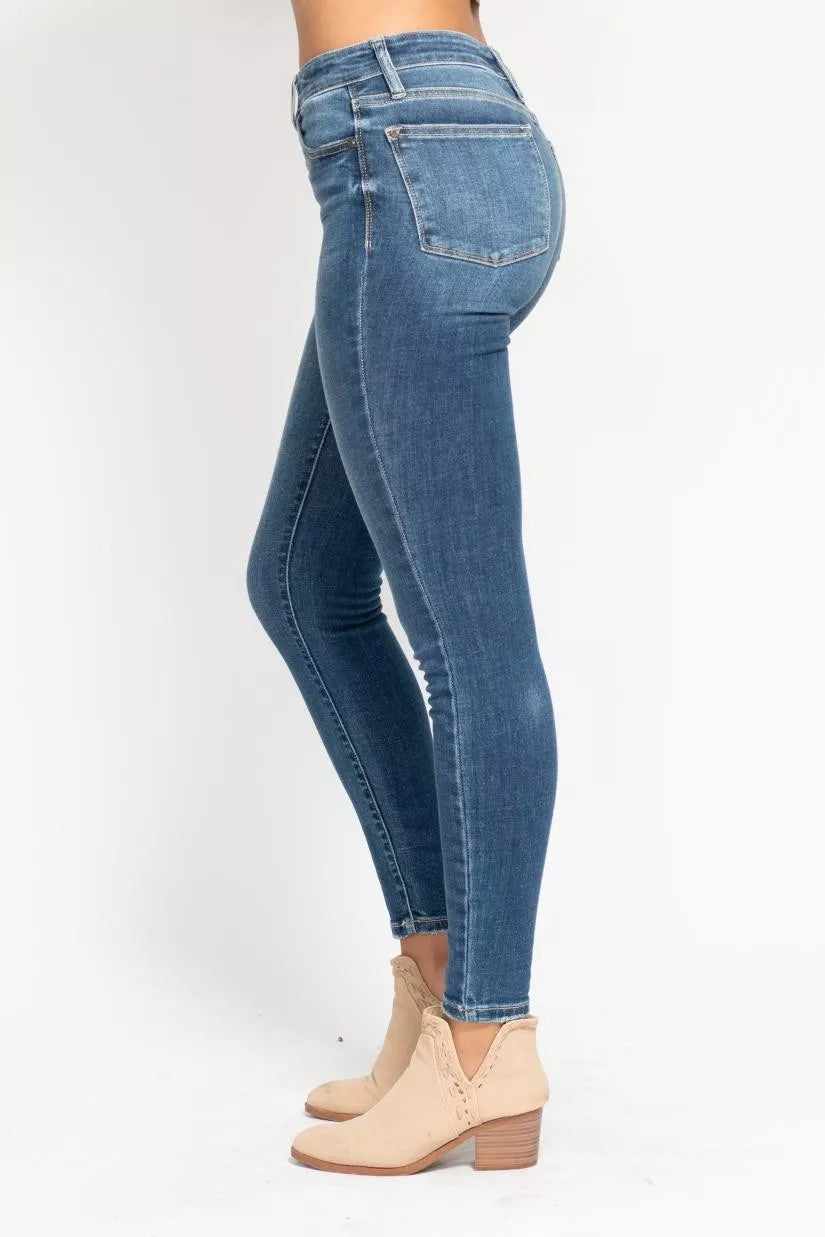 Judy Blue High Rise Button Fly Skinny Jeans at In Style Chics Boutique plus size jeans