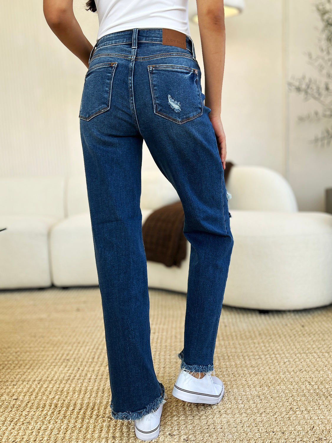 Judy Blue Full Size Mid Rise Distressed Raw Hem Women’s Jeans - In Style Chics Boutique LLC