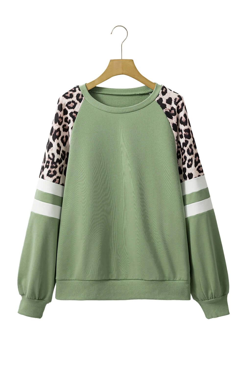 Grass Green Leopard Print Patchwork Raglan Sleeve Sweatshirt - In Style Chics Boutique LLC